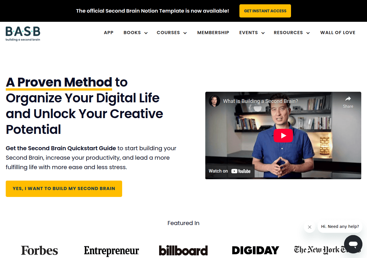 Building a Second Brain by Tiago Forte official site